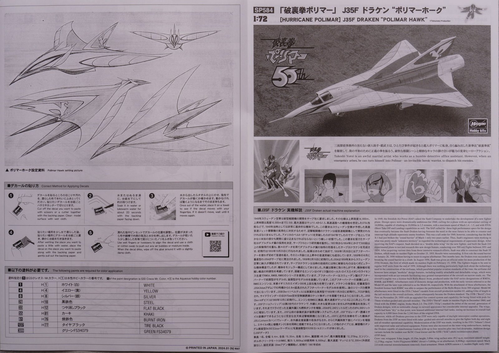 【板件评测】长谷川 萨博 J35F 破里拳 Polimar 飞鹰 Draken SP584 52744 1/72 拼装飞机模型