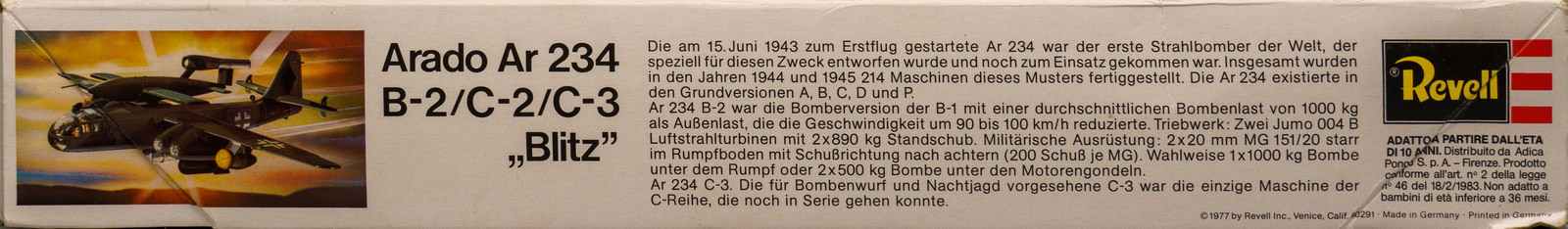 【板件评测】REVELL 1/72 德国阿拉多 AR-234 闪电喷气式轰炸机 H-4162 Arado Blitz 拼装飞机模型