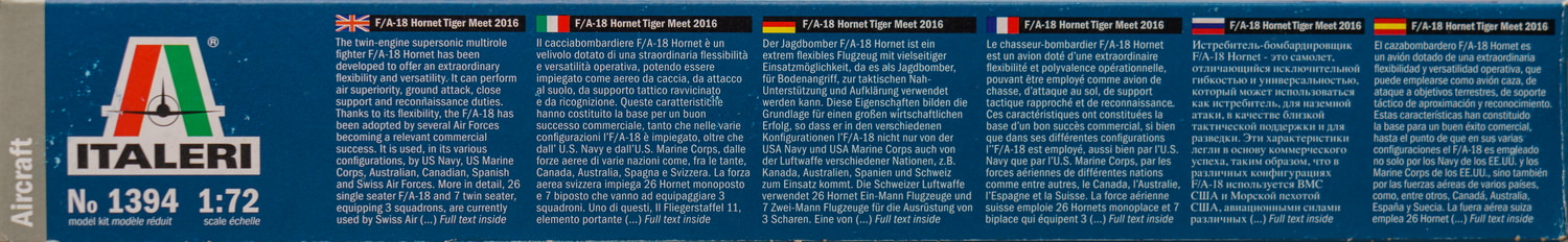 【板件评测】意大利 1/72 F/A-18 大黄蜂 Hornet 老虎会 Tiger Meet 2016 Italeri 1394