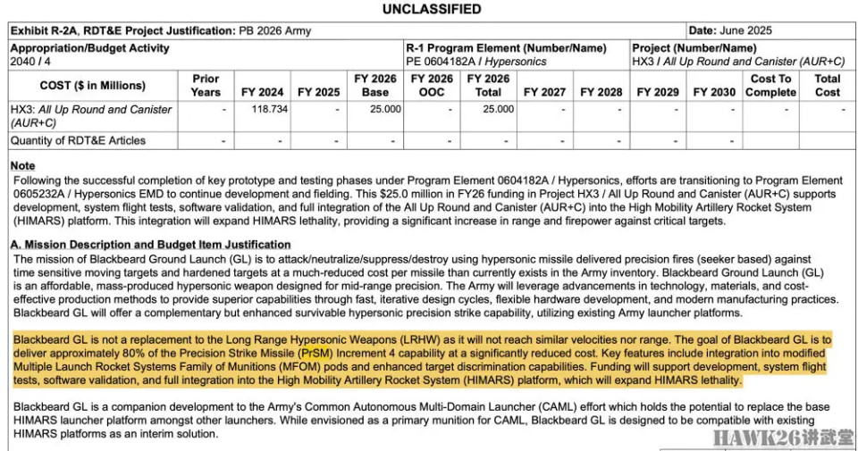 美军“黑胡子”GL导弹 低成本高超音速武器