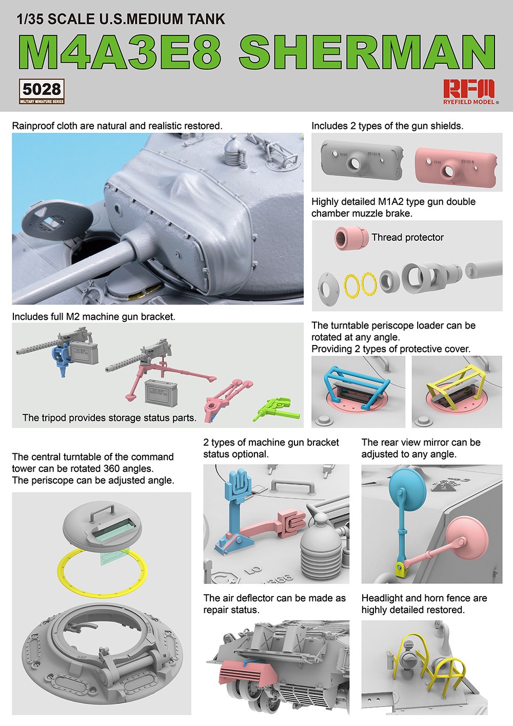 1/35 二战美国 M4A3E8 谢尔曼中型坦克