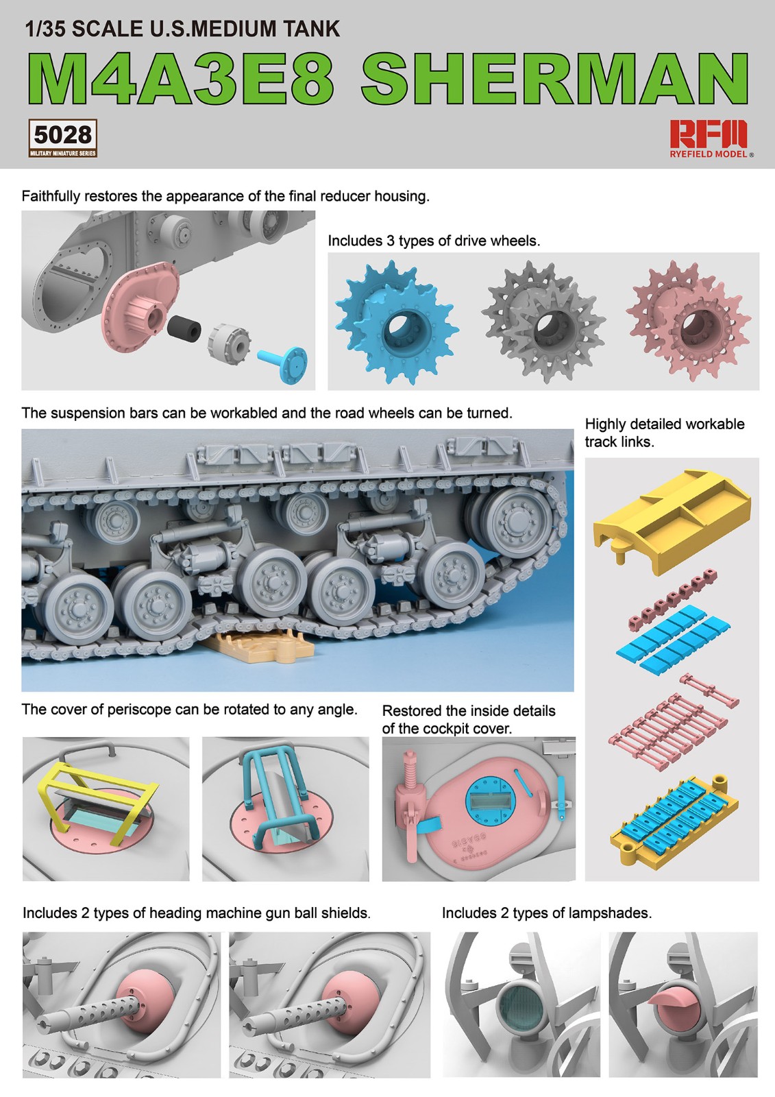 1/35 二战美国 M4A3E8 谢尔曼中型坦克